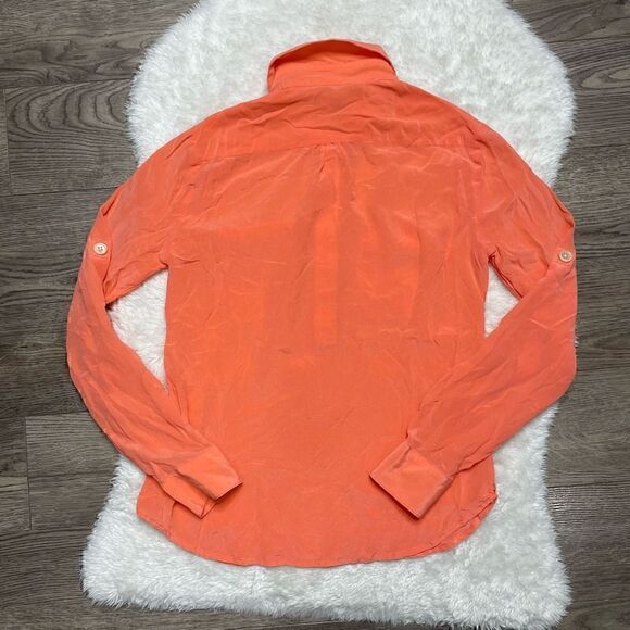 Banana Republic Silk Coral Blouse Top Size XXS-XS Button Up Shirt Long Sleeve - Picture 4 of 6